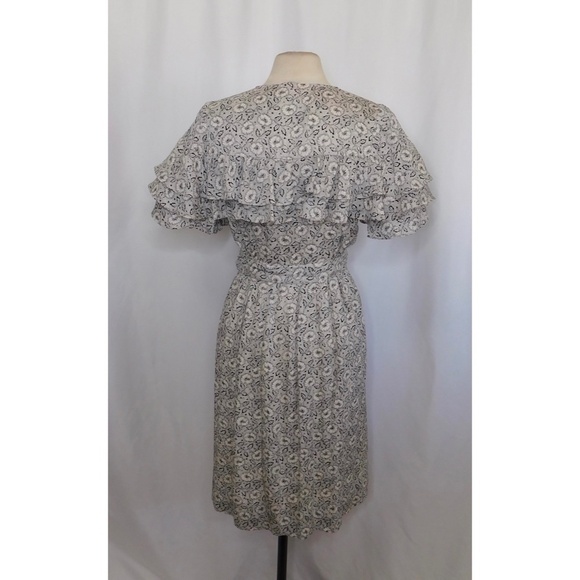REBECCA TAYLOR Sweet Briar Black White Floral Silk Ruffled Dress Tie Waist 8 - Picture 9 of 14
